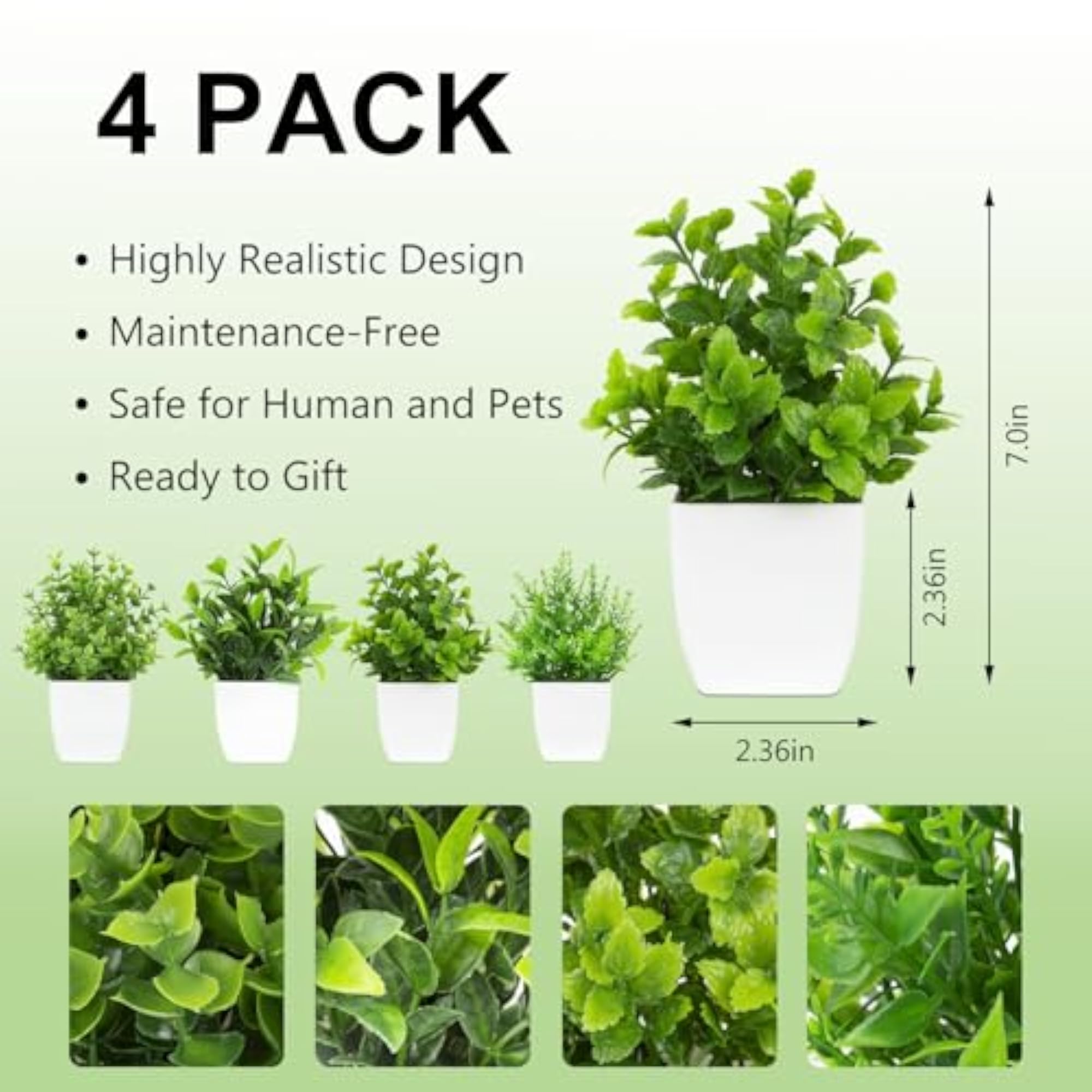 4 Pack Small Fake Plants Mini Artificial Potted Plants